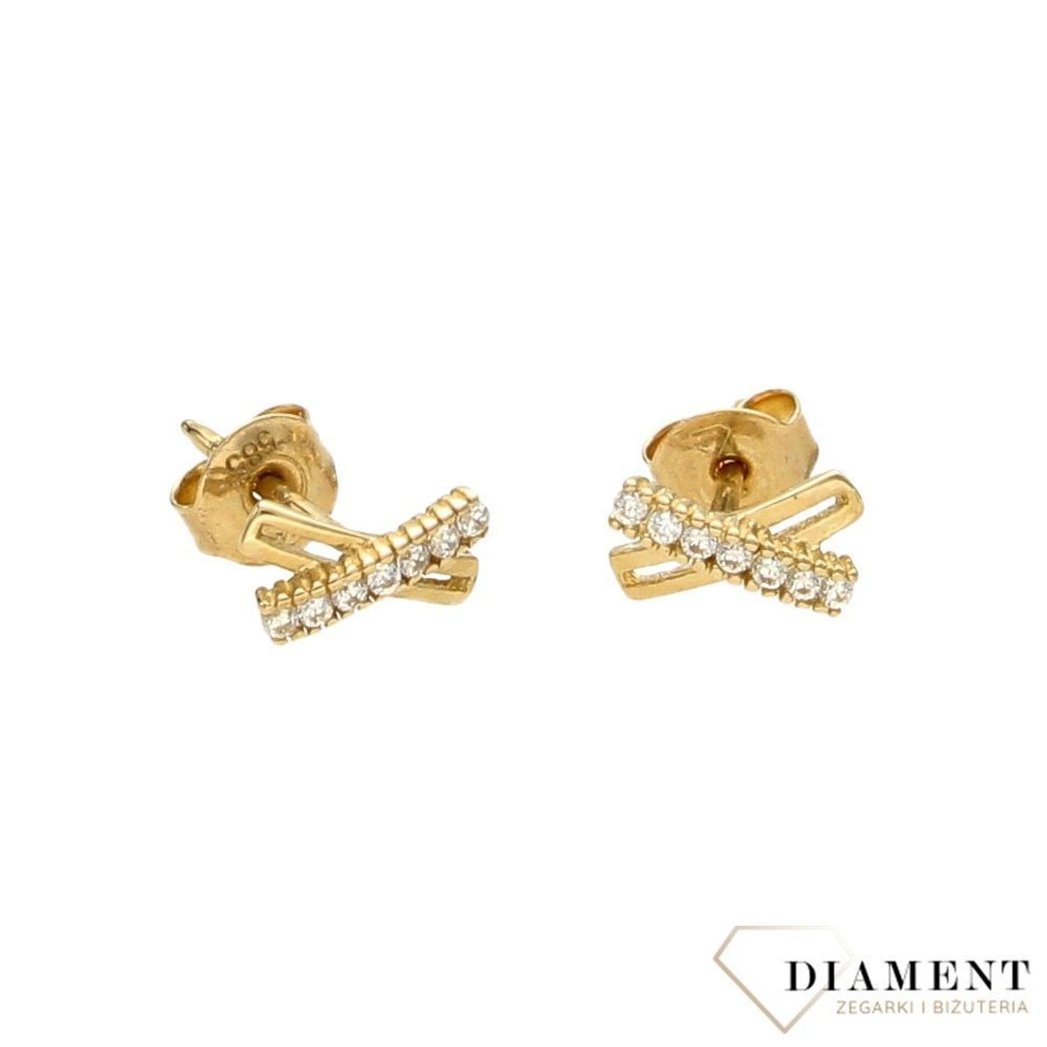 Złote kolczyki 585 ' złoty X z cyrkoniami ' KL 6286.jpg